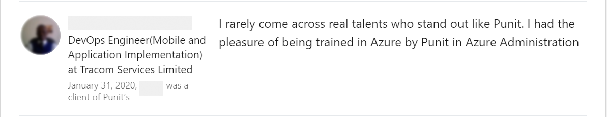 Client feedback 2 praising Punit Kukreja for training