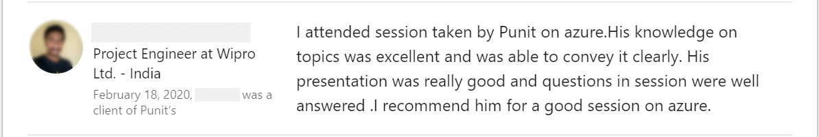 Client feedback 5 praising Punit Kukreja for training