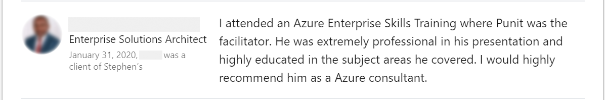 Client feedback 9 praising Punit Kukreja for training