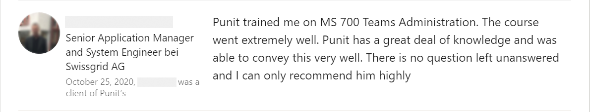 Client feedback 10 praising Punit Kukreja for training
