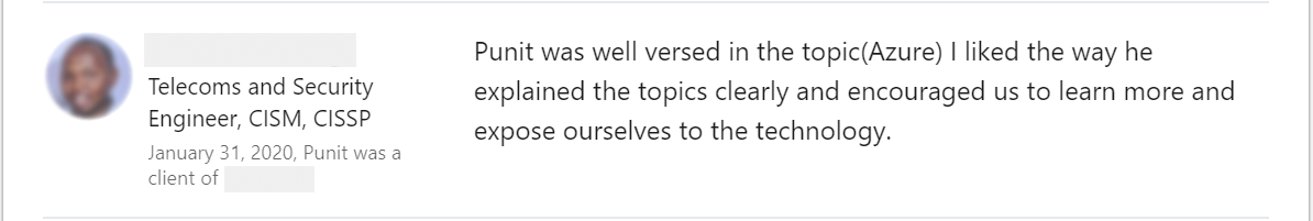 Client feedback 12 praising Punit Kukreja for training