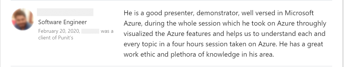 Client feedback 19 praising Punit Kukreja for training