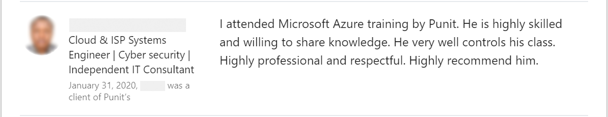 Client feedback 24 praising Punit Kukreja for training