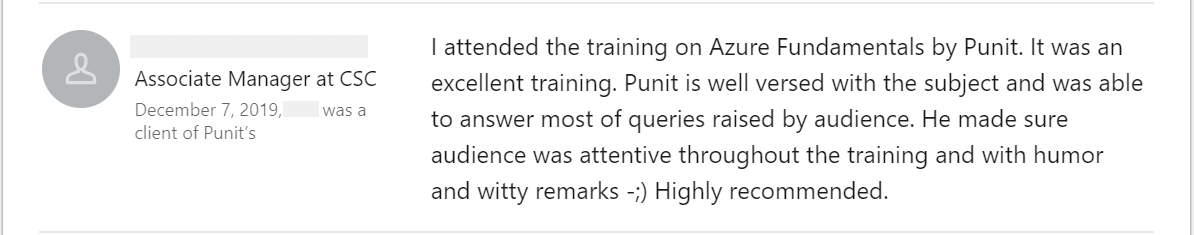 Client feedback 25 praising Punit Kukreja for training