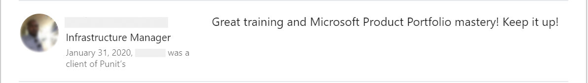 Client feedback 26 praising Punit Kukreja for training