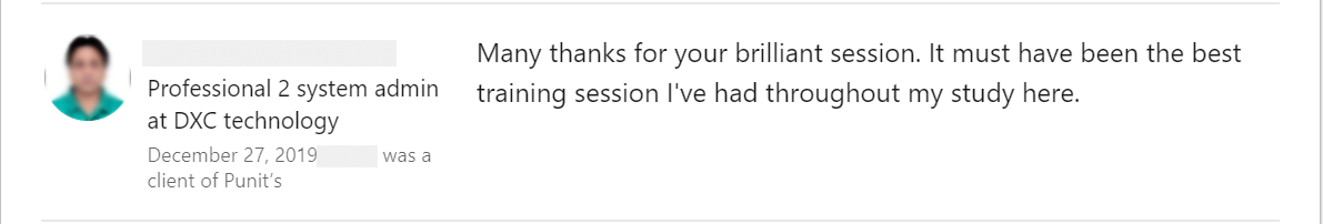 Client feedback 28 praising Punit Kukreja for training