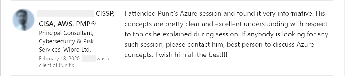 Client feedback 32 praising Punit Kukreja for training