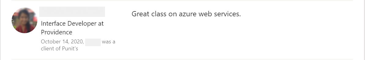 Client feedback 34 praising Punit Kukreja for training