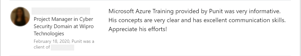 Client feedback 35 praising Punit Kukreja for training