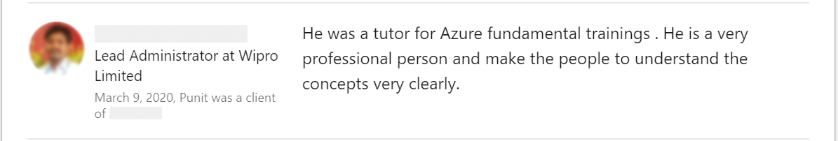 Client feedback 36 praising Punit Kukreja for training