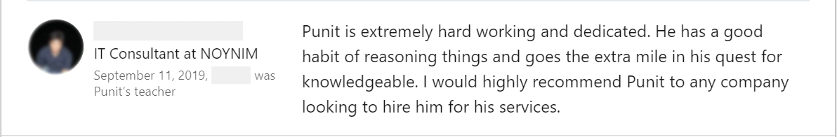 Client feedback 37 praising Punit Kukreja for training