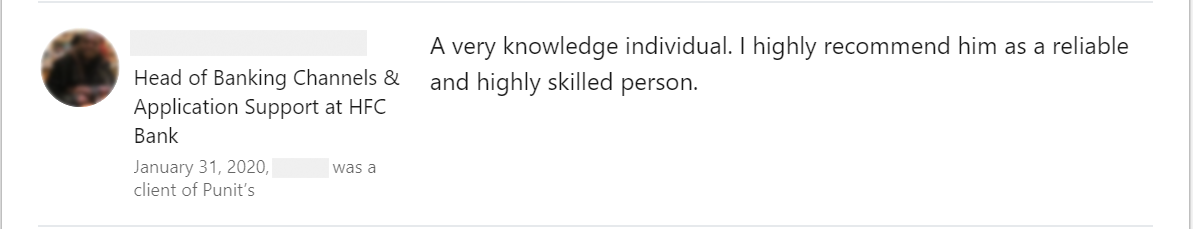 Client feedback 38 praising Punit Kukreja for training