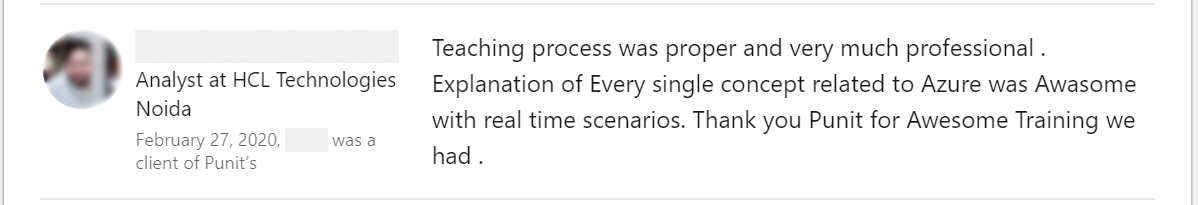 Client feedback 39 praising Punit Kukreja for training