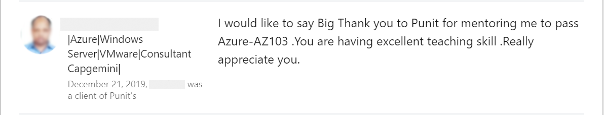 Client feedback 41 praising Punit Kukreja for training