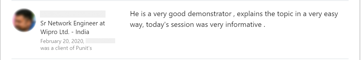 Client feedback 44 praising Punit Kukreja for training